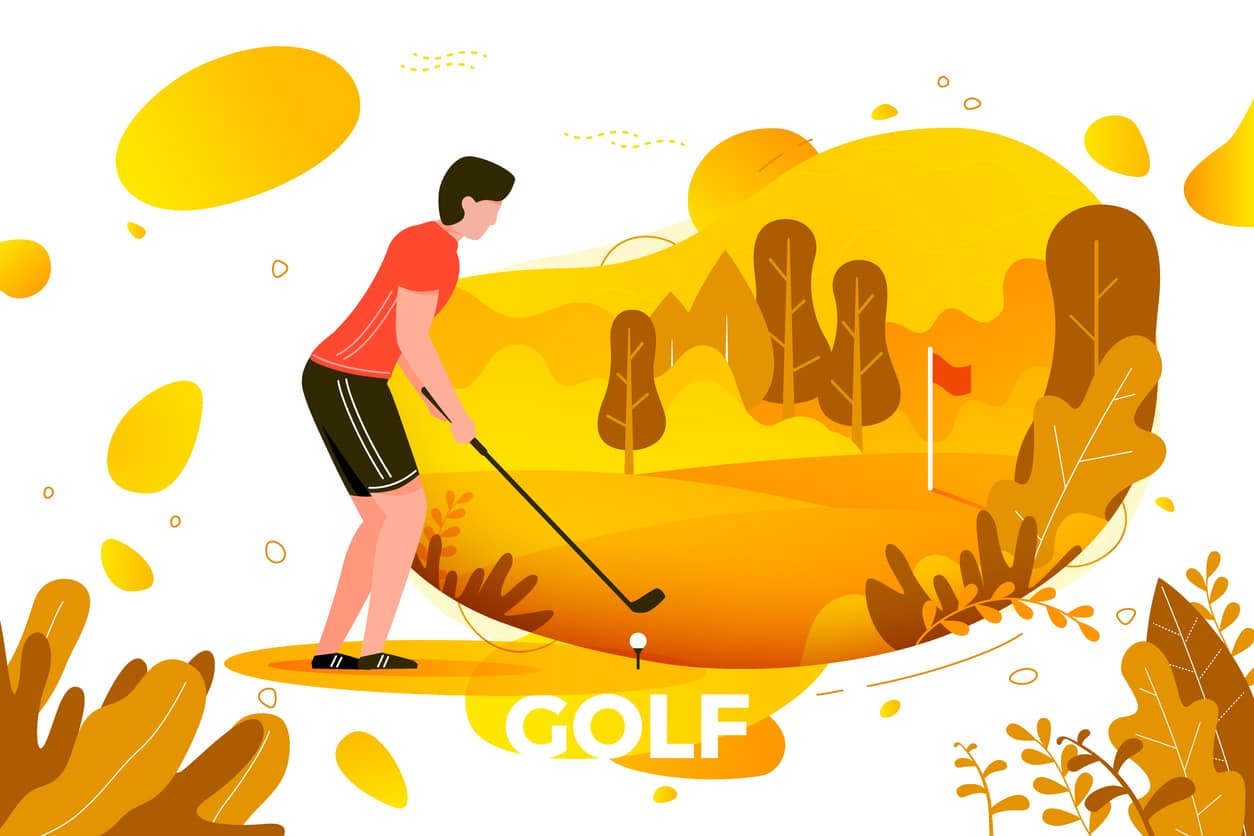 Vector Illustration, Young Sporty Man Playing Golf